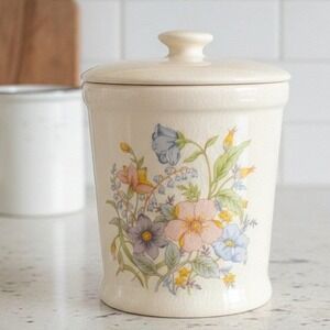 Vintage Alco Spring Floral Ceramic Crackle Glaze Canister Shabby Chic Farmhouse